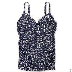 Kona Sol Shirred Tankini Top Navy Plus Size